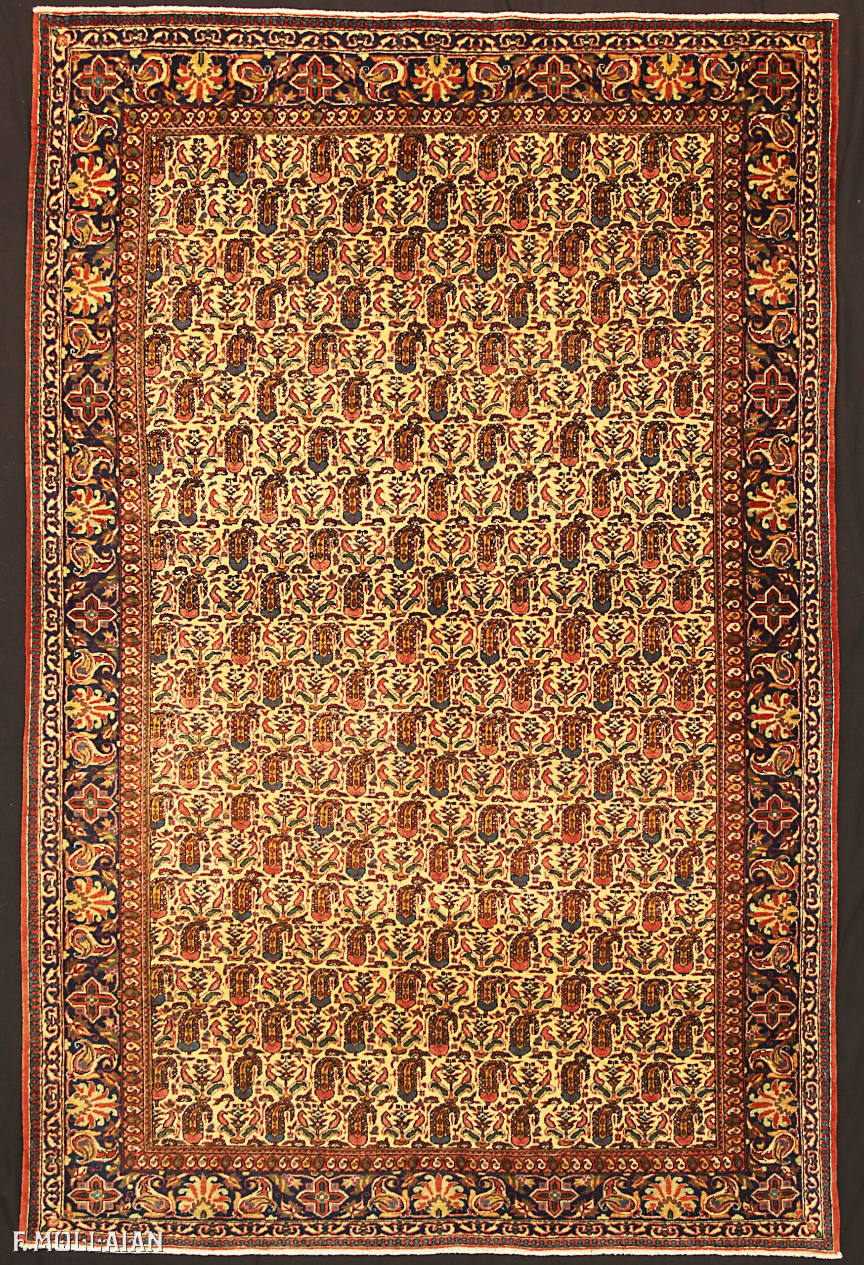 Tappeto persiano antico Kashan Kurk Campo Beige e “Boteh Design” n°:75454869