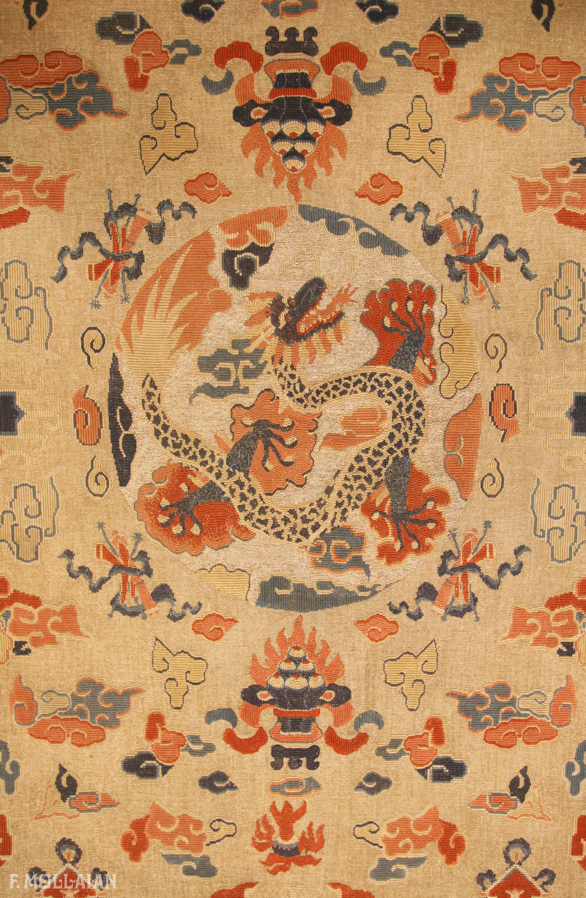 Antique Chinois Kilim Ningxia Métal Thread n°:59607719