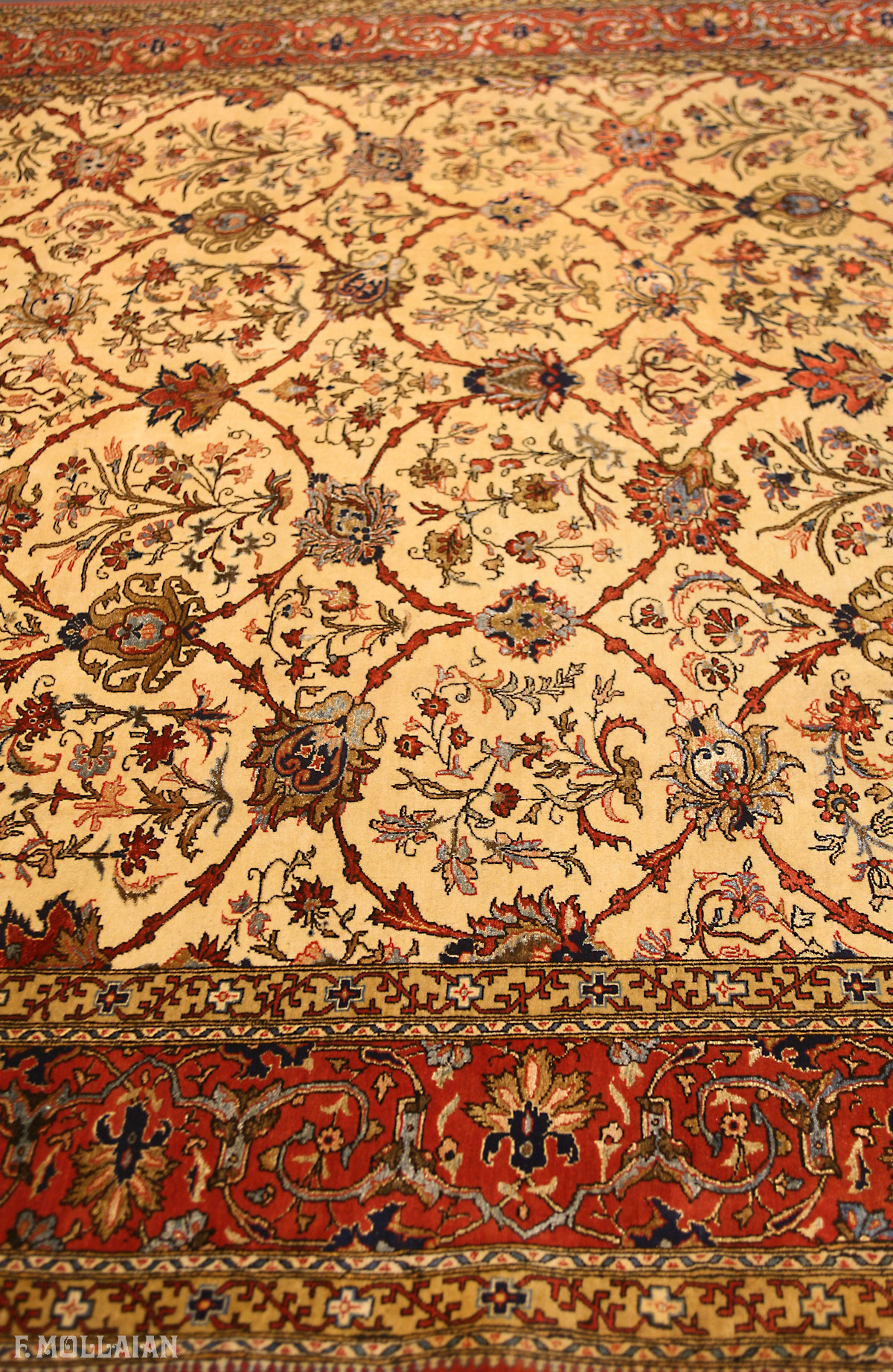 فرش نیمه آنتیک تهران گل ابریشم کد:۷۳۷۱۰۱۷۳