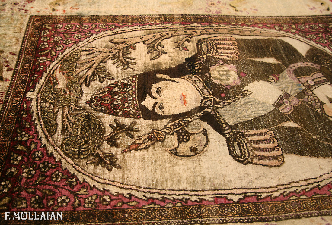 Tappeto Figurativo Persiano Antico Kashan Mohtasham Seta n°:42377755