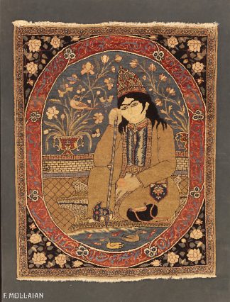 A Framed Antique Persian Pictorial Kashan Mohtasham Rug n°:98085310