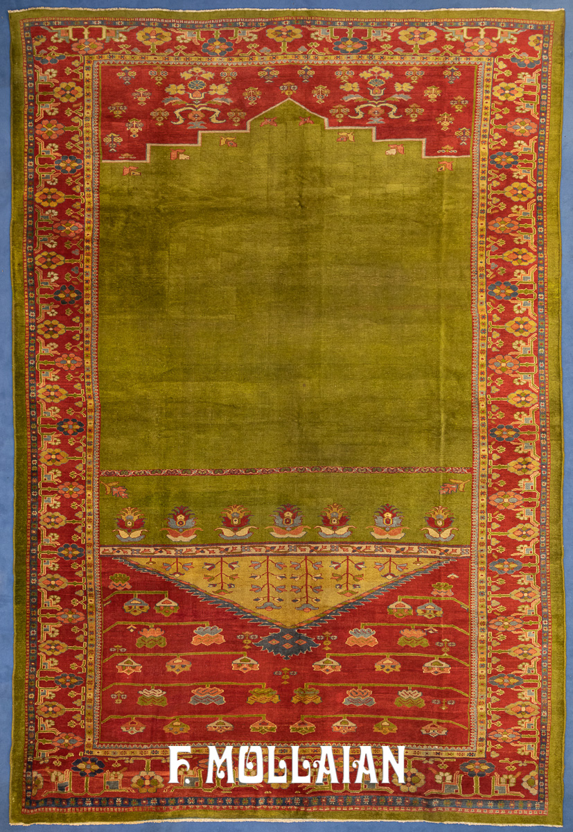 Mahal Zigler Carpet with Rare Open-Field Prayer Design and Green Wool n°:54329528