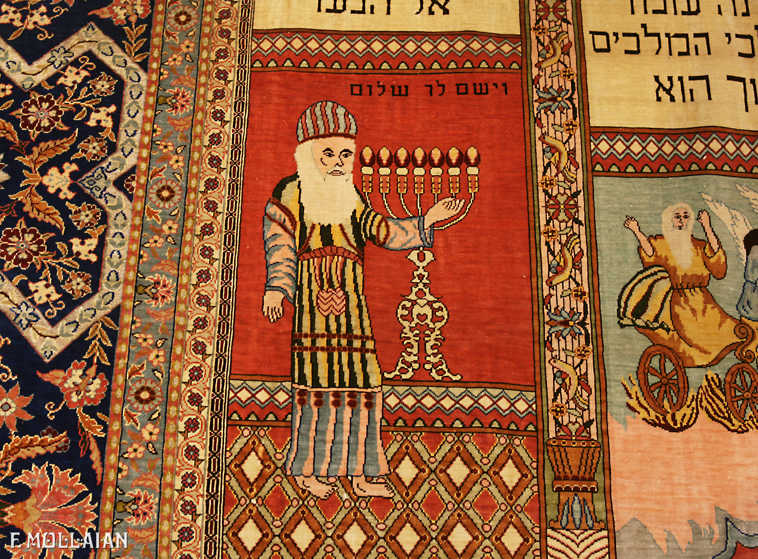 قالی قدیمی ترکی هِرکه قدیمی با نقش مذهبی عبری، بسیار ریزبافت کد:۵۷۳۲۷۲۶۲