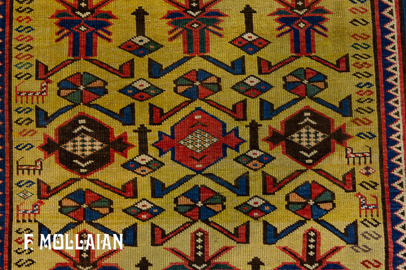 فرش قفقازی آنتیک دستباف کوبا طرح افشان استیلیزه کد:۴۴۱۰۱۲۳۰