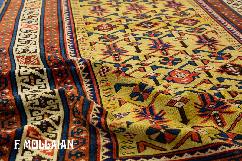 فرش قفقازی آنتیک دستباف کوبا طرح افشان استیلیزه کد:۴۴۱۰۱۲۳۰