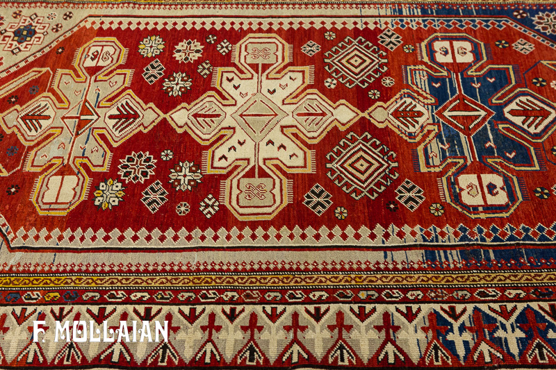 فرش قفقازی آنتیک دستباف شیروان زمینه قرمز کد:۶۸۰۹۹۴۴۷