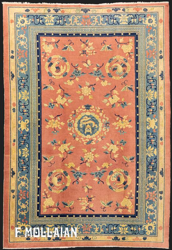 Pink-Filed Antique Chinese Peking Nichols Rug with dragon in its Medallion n°:9254