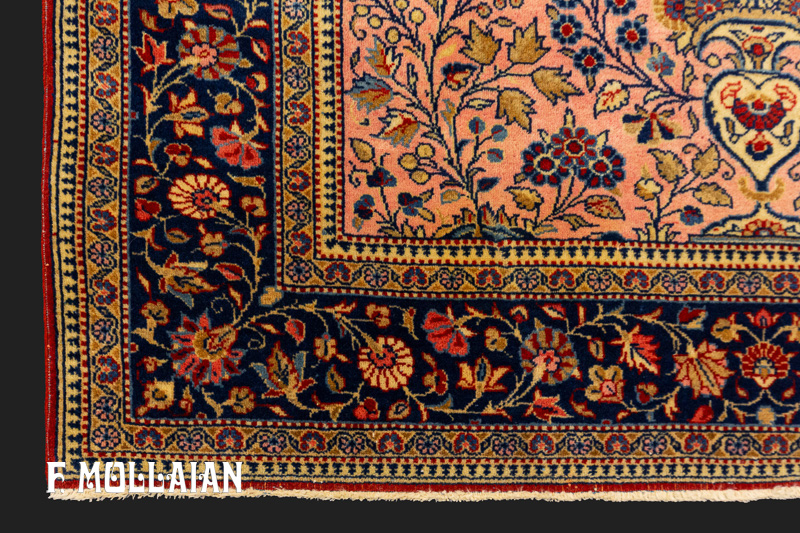 Tappeto Floreale Antico Persiano Kashan (Dabir) Fondo Rosa Salmone n°:81484990