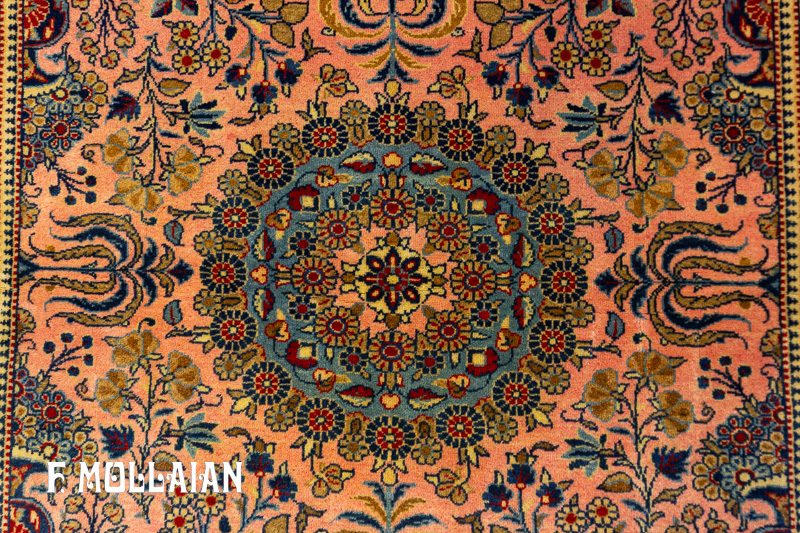 Antique Persian Kashan (Dabir) Floral Salmon Color Rug n°:81484990