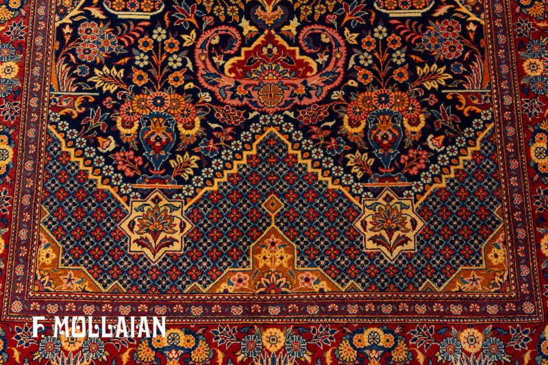 فرش آنتیک ایرانی کاشان دبیر با نقوش گیاهی و زمینه خاص کد:۴۸۲۰۴۳۲۳