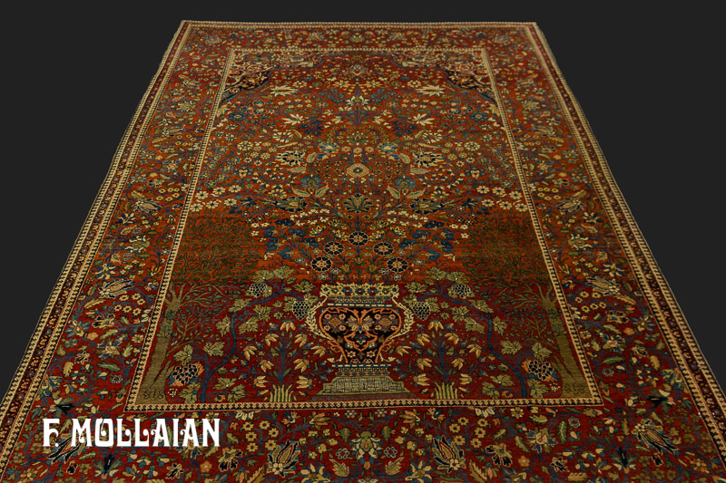 Antique Persian Kashan (Mohtasham) Soft-Rust Rug n°:60893843