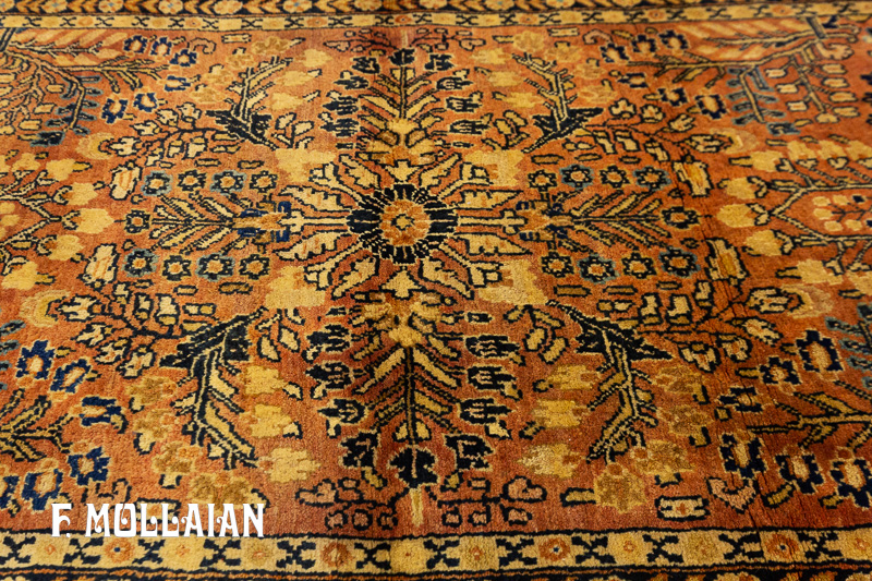 قالیچه کوچک آنتیک ایرانی ساروق رمینه قرمز آجری و نقوش گیاهی کد:۵۴۴۲۳۹۱۵