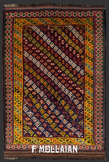 Hand-knotted tribal design Persian Antique Khamse rug woven in central Persia with multi-color wool (195x133 cm)