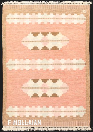 Tappeto Scandinavo Vintage Svedese (a tessitura piatta) Firmato “GG” Con Colore Pesca chiara n°:28387777