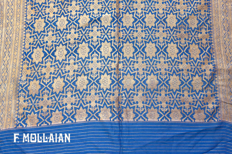 Antique Indian Long Silk Textile with Metal Thread n°:95805336