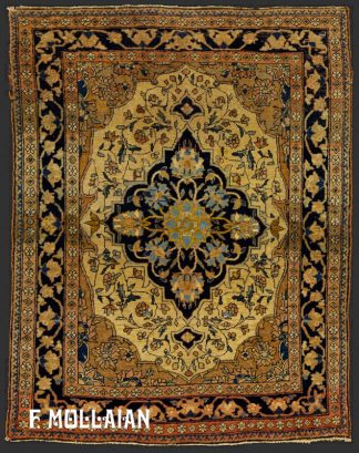 فرش ابریشمی آنتیک ایرانی کاشان محتشم لچک ترنج کد:۱۷۲۸۵۶۳۶