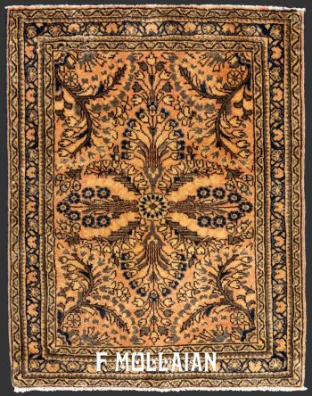 Hand knotted salmon-color field Saruk Small Antique Rug with floral patten woven in central Persia circa mid 20th century (75x60 cm)