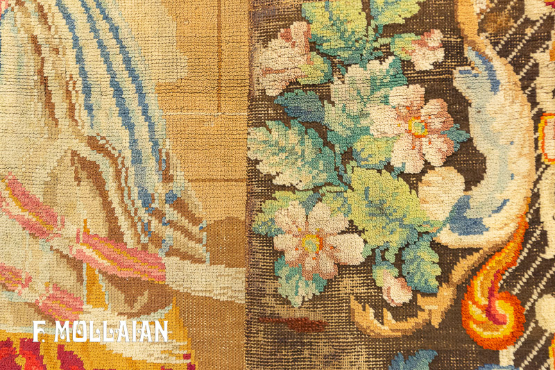 فرش مربعی قفقازی آنتیک دستباف تصویری قره باغ کد:۱۹۱۳۸۵۳۳