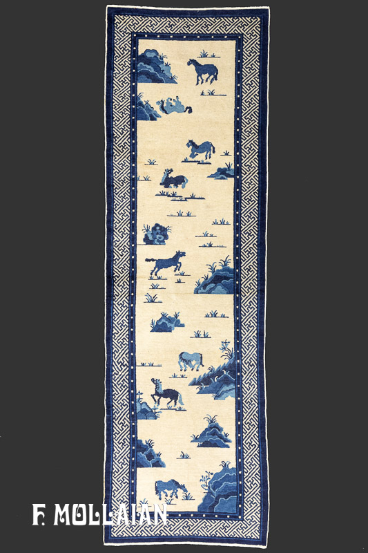 Antique Chinese Peking « Eight Horses (Bajun tu) » Runner Rug n°:53947737