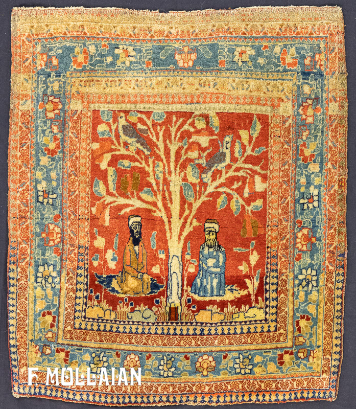 Tappeto Antico Piccolo e figurativo Kashan Mohtasham Persiano n°:34851096