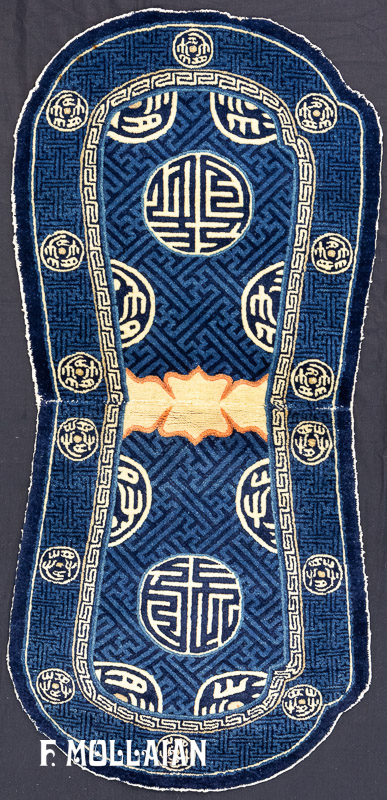 فرش آنتیک تبتی آبی رنگ با فرم خاص (رو اسبی!) کد:۴۰۴۷۷۵۵۰