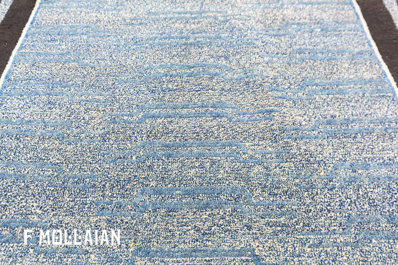فرش دستباف کوچک آنتیک تبتی زمینه ساده آبی آسمانی کد:۳۳۲۷۶۵۶۴
