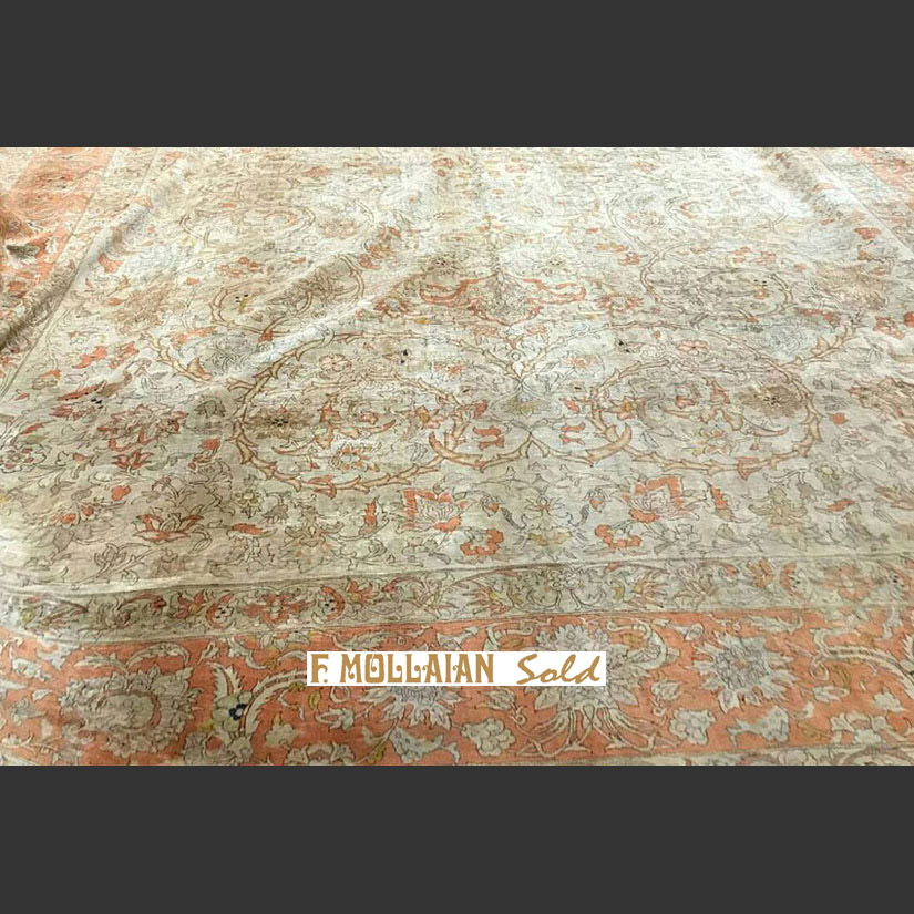 Antique Turkish Hereke Silk&Metal Carpet