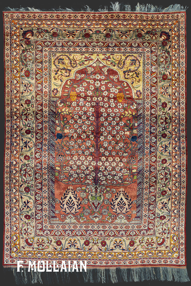 Tappeto Antico con Disegno Preghiera Persiano Kerman in Seta n°:25446477