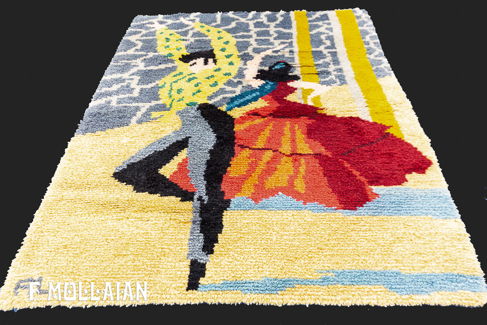 Tappeto spagnolo vintage firmato figurativo con design di danza flamenco n°:39666283