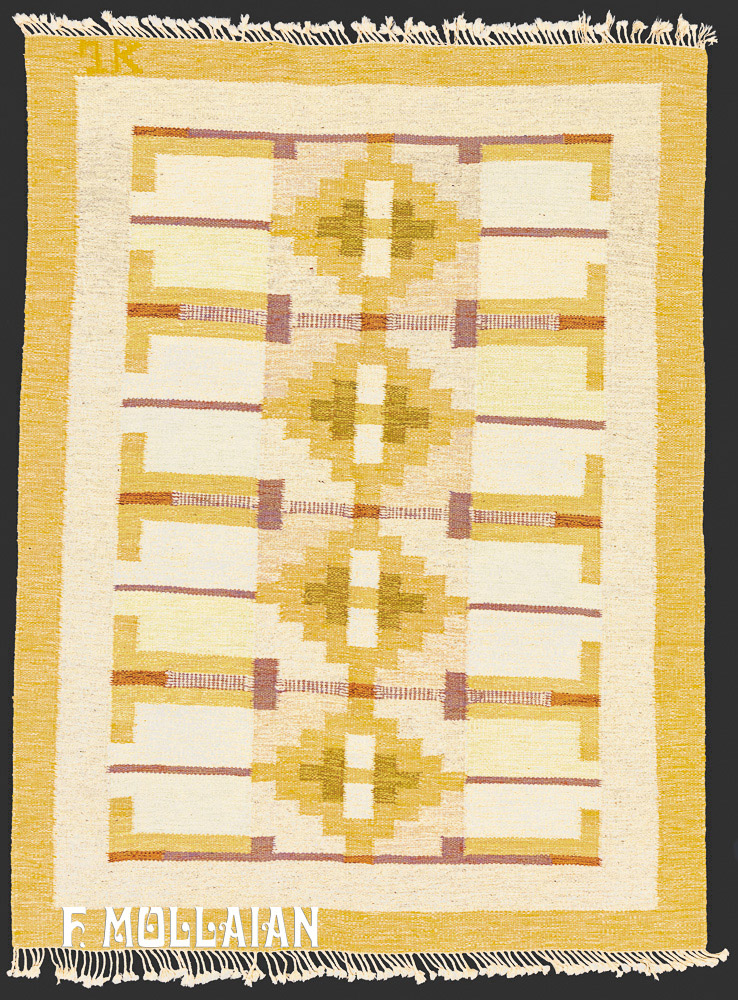 Tappeto Scandinavo Vintage Svedese (a tessitura piatta) di Karin Jönsson e Fondo Beige n°:24664785