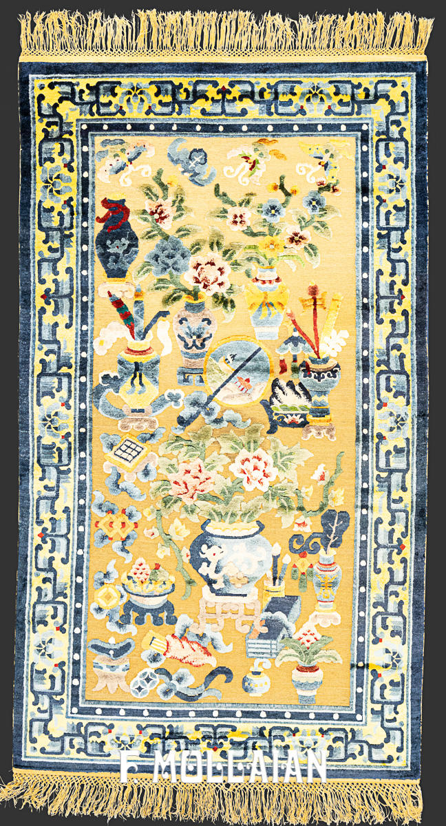 Decorative Antique Chinese Silk & Metal Souf Field Rug n°:236690