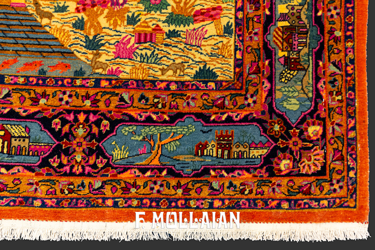 Square Antique Pictorial Persian Kashan Dabir Rug n°:435375