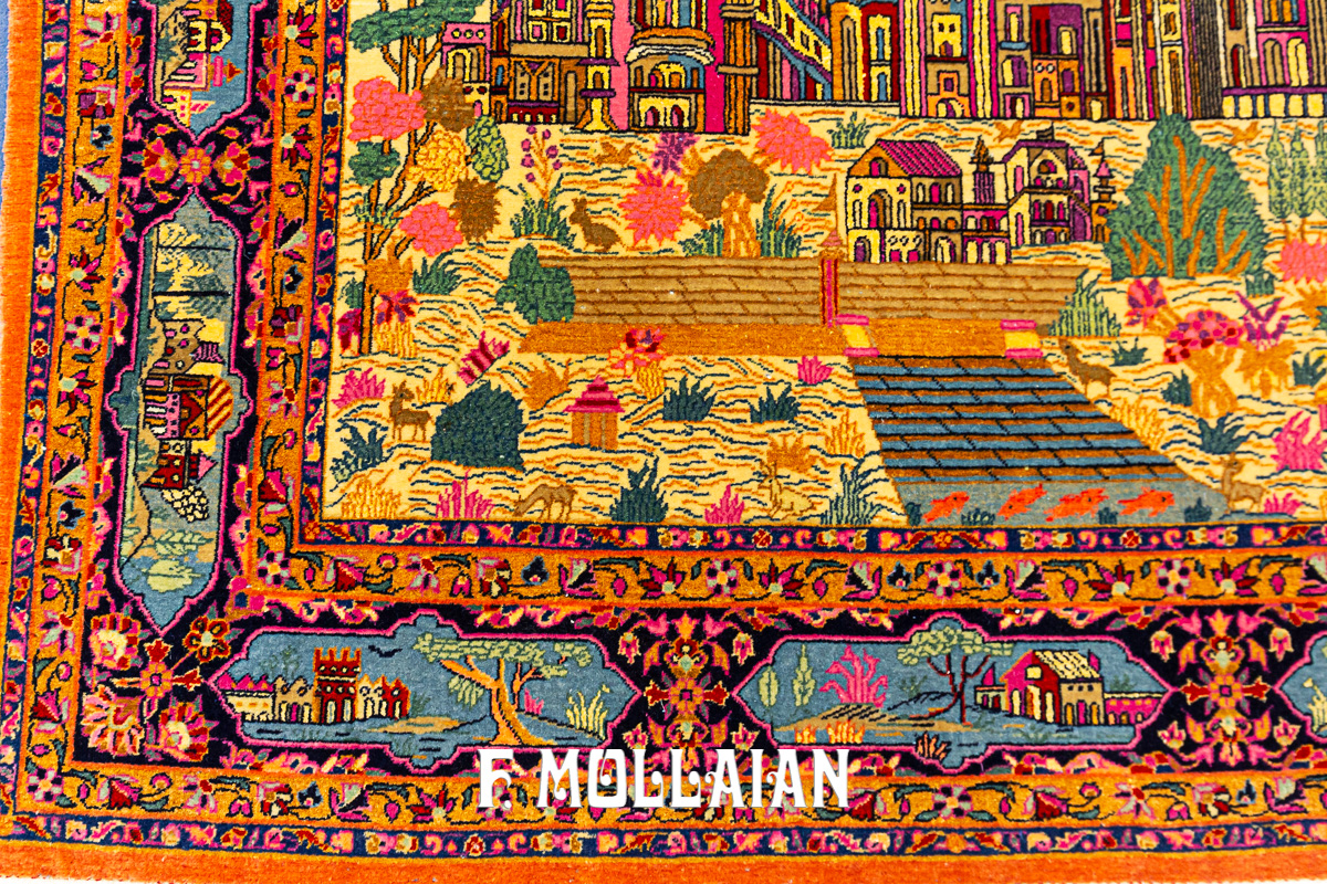 Tappeto Figurativo e Quadrato Kashan Dabir Persiano Antico n°:435375