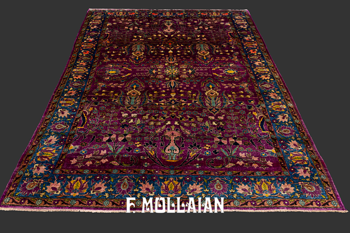 Antique Persian Kashan Silk, A Pair of Purple All-over floral Rugs n°:15489699