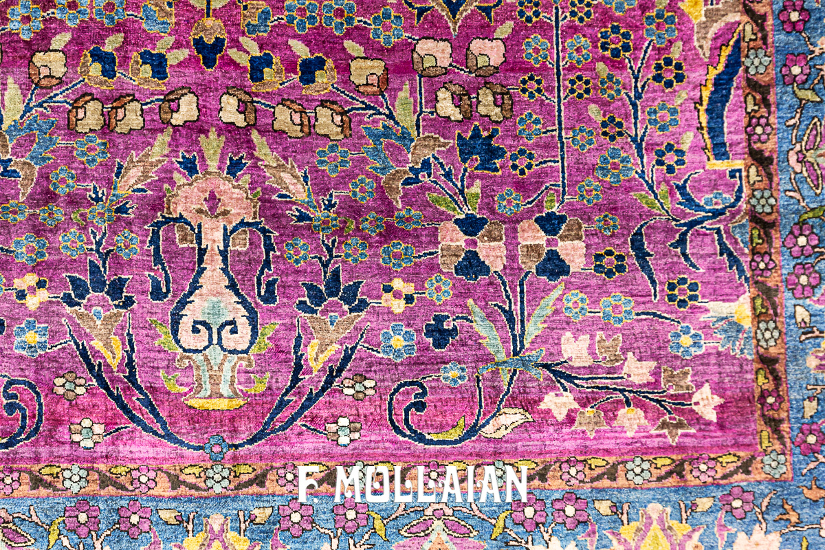 Kashan Persiano Antico in Seta, Una Coppia dei Tappeti Tutto Campo Floreale con fondo viola n°:15489699