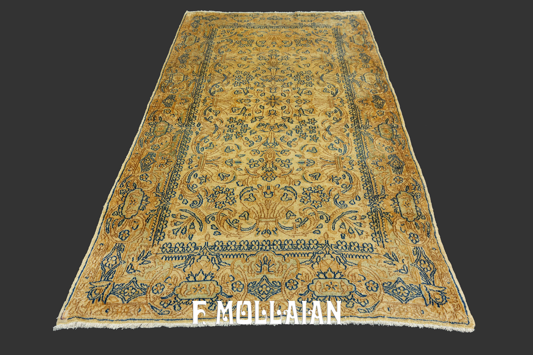 Antique Persian Kerman Hand-Knotted Cream-Beige Color Field Rug n°:53203907