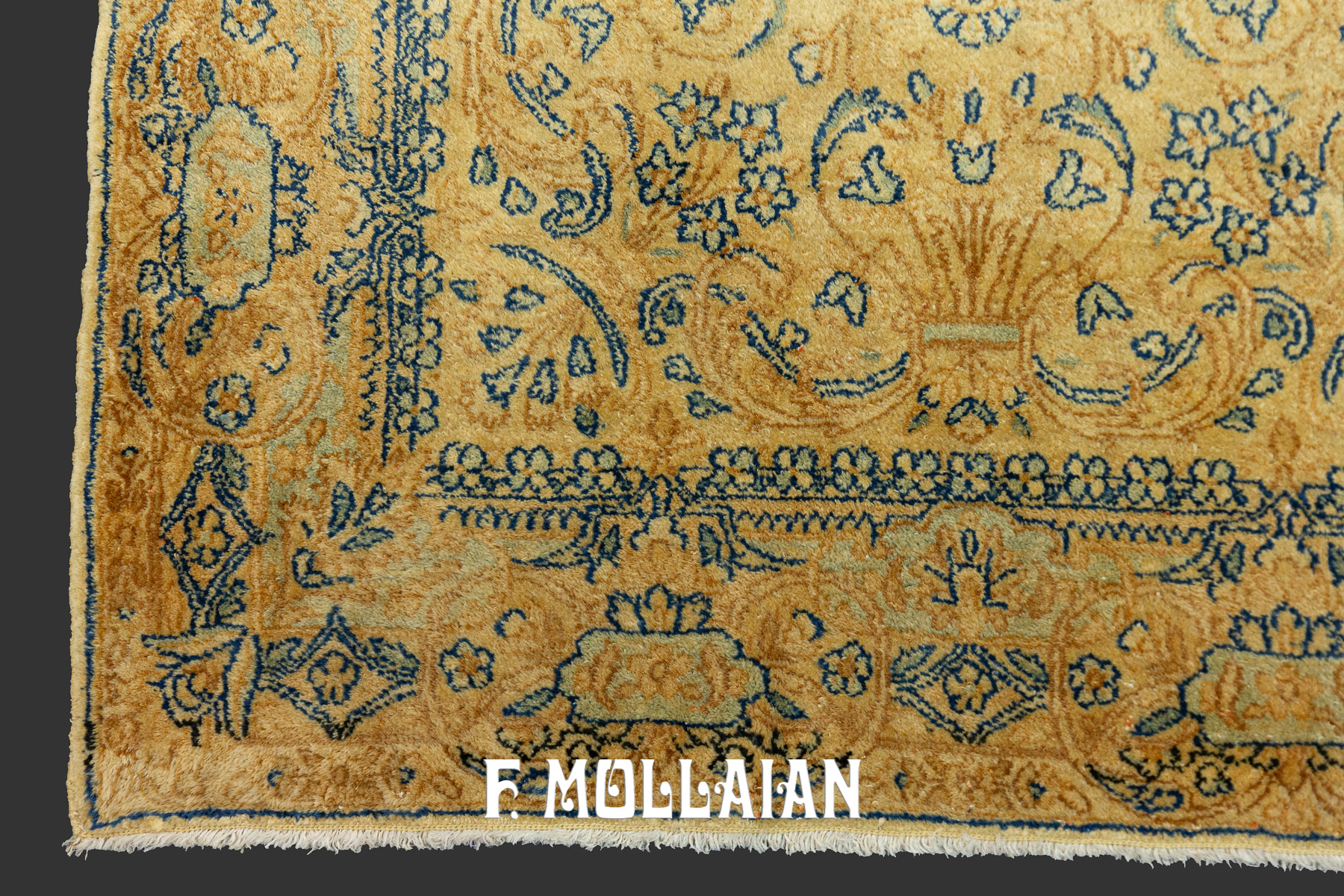 Tappeto persiano antico Kerman annodato a mano color crema-beige n°:53203907