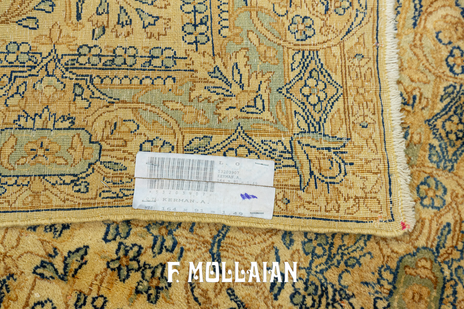 Tappeto persiano antico Kerman annodato a mano color crema-beige n°:53203907
