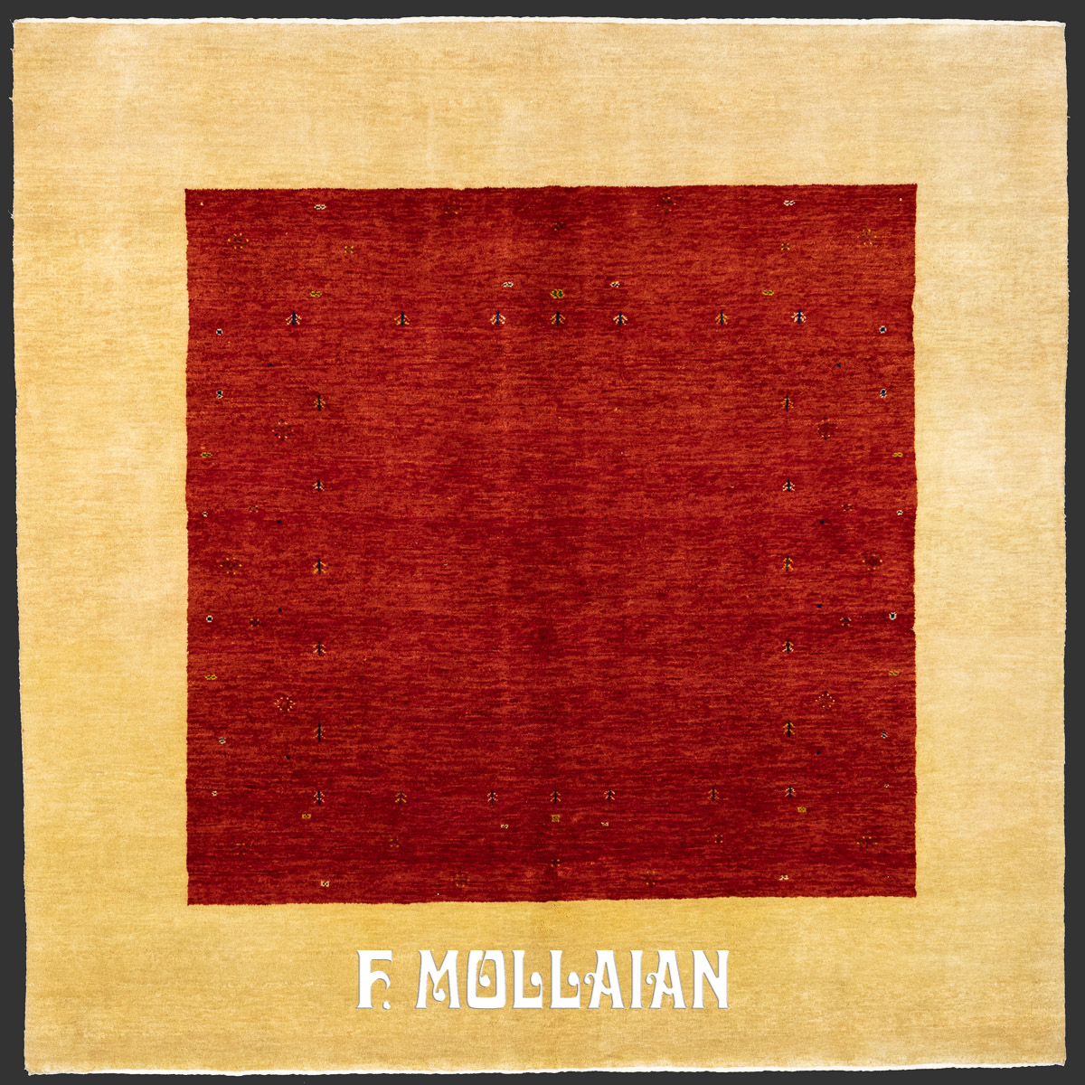 Modern Gabbeh Red Rug with Yellow-Safforan Color Border (150×150 cm)