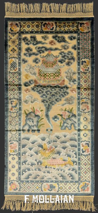 Antico Tappeto Cinese Souf con filo di metallo e seta annodato a mano n°:659997