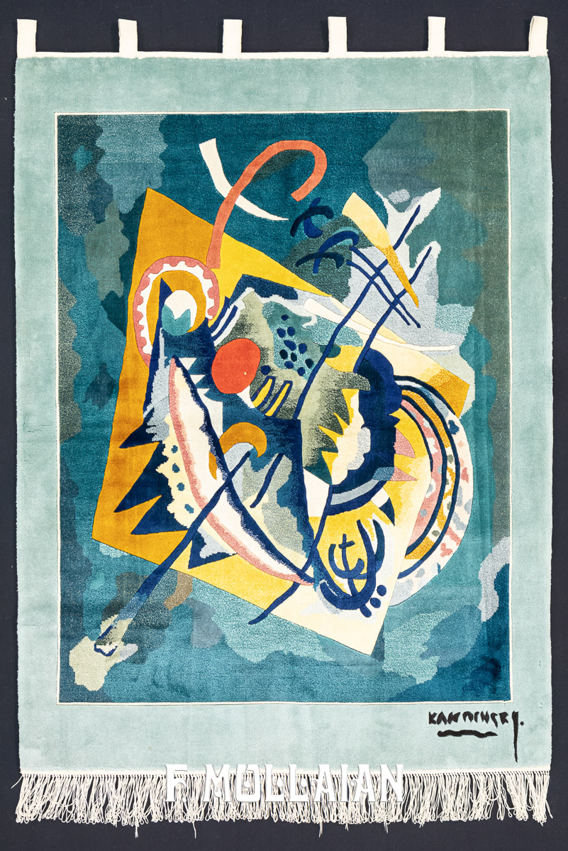 Vecchio Tappeto Cinese di arte moderna firmato “Kandinsky” in seta (122×92 cm)
