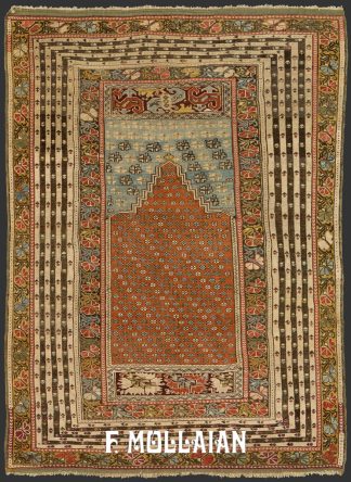 Prayer-Field Antique Turkish Ghiordes Rug n°:48421797
