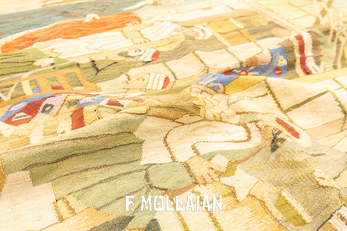 Semi-antique Figurative Egyptian Hand-woven Kilim Textile n°:385679