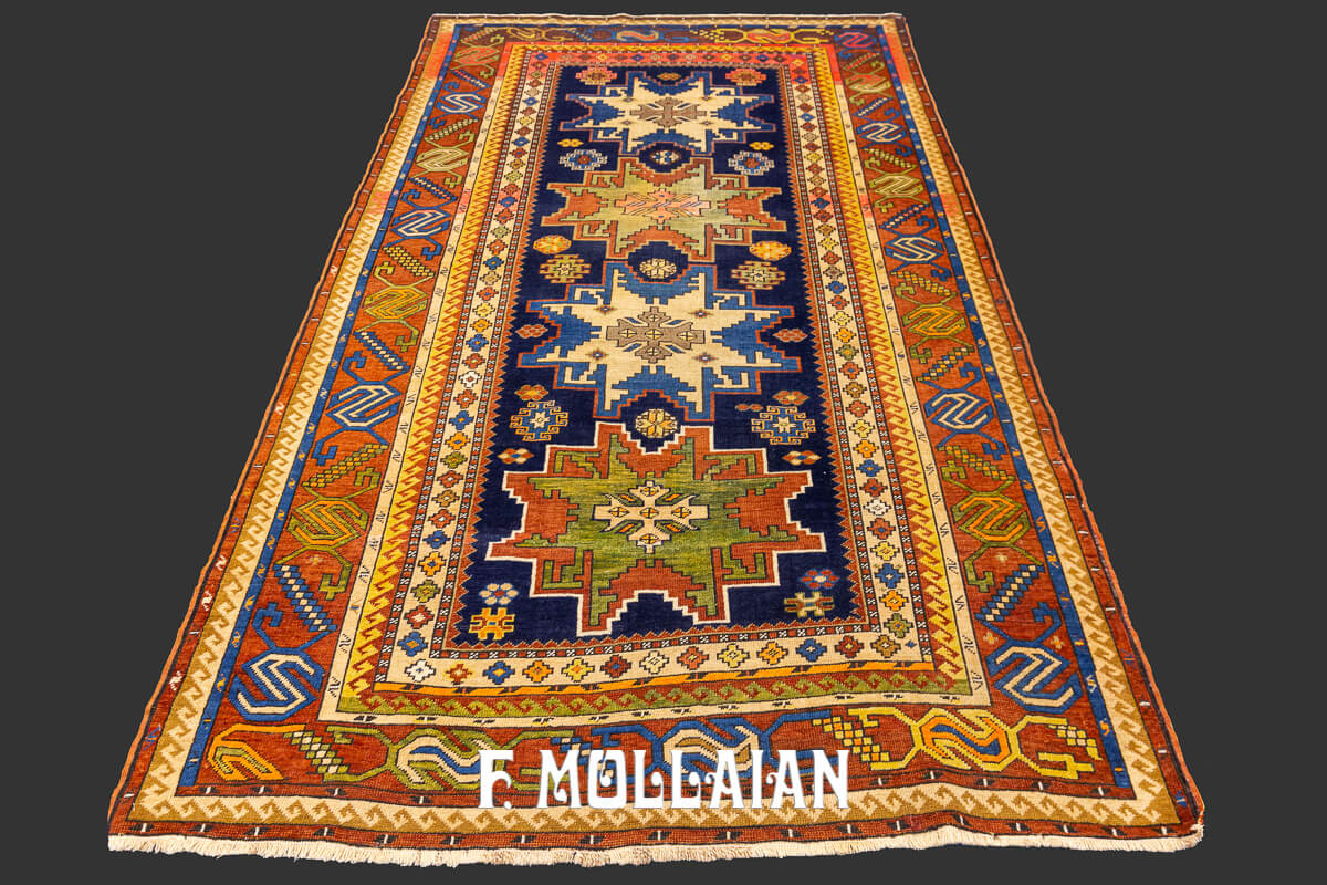 Antique Hand-knotted Caucasian Lezghi Bold-Design Rug n°:28610931
