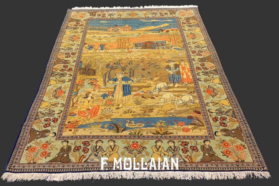 Antique Pictorial (land-scape) Kashan Dabir persian Rug (202×137 cm)