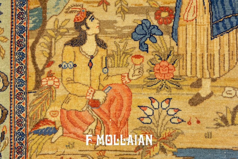 Antique Pictorial (land-scape) Kashan Dabir persian Rug (202×137 cm)