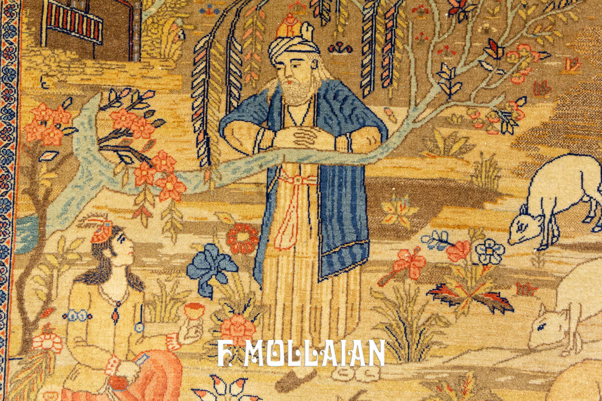 Antico Tappeto Persiano Kashan con disegno a tema pittorico paesaggistico n°:554619
