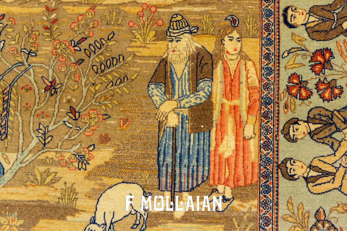 Antico Tappeto Persiano Kashan con disegno a tema pittorico paesaggistico n°:554619