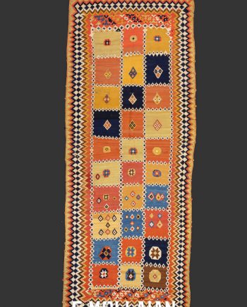 Multi-Color Handwoven Kashkai (Qashqay) Antique Kilim Runner (300x110 cm)