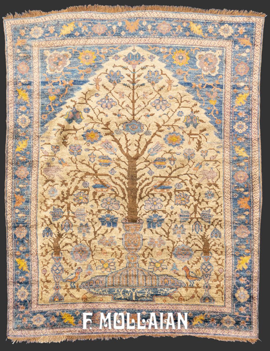 Antique Prayer Silk Farahan Rug with tree of the life design (103x80 cm)